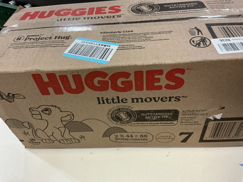 Condition photo showing New/Like New for Huggies Size 7 Diapers, Little Movers Baby Diapers, Size 7 (41+ lbs), 88 Count (2 Packs of 44), Packaging May Vary