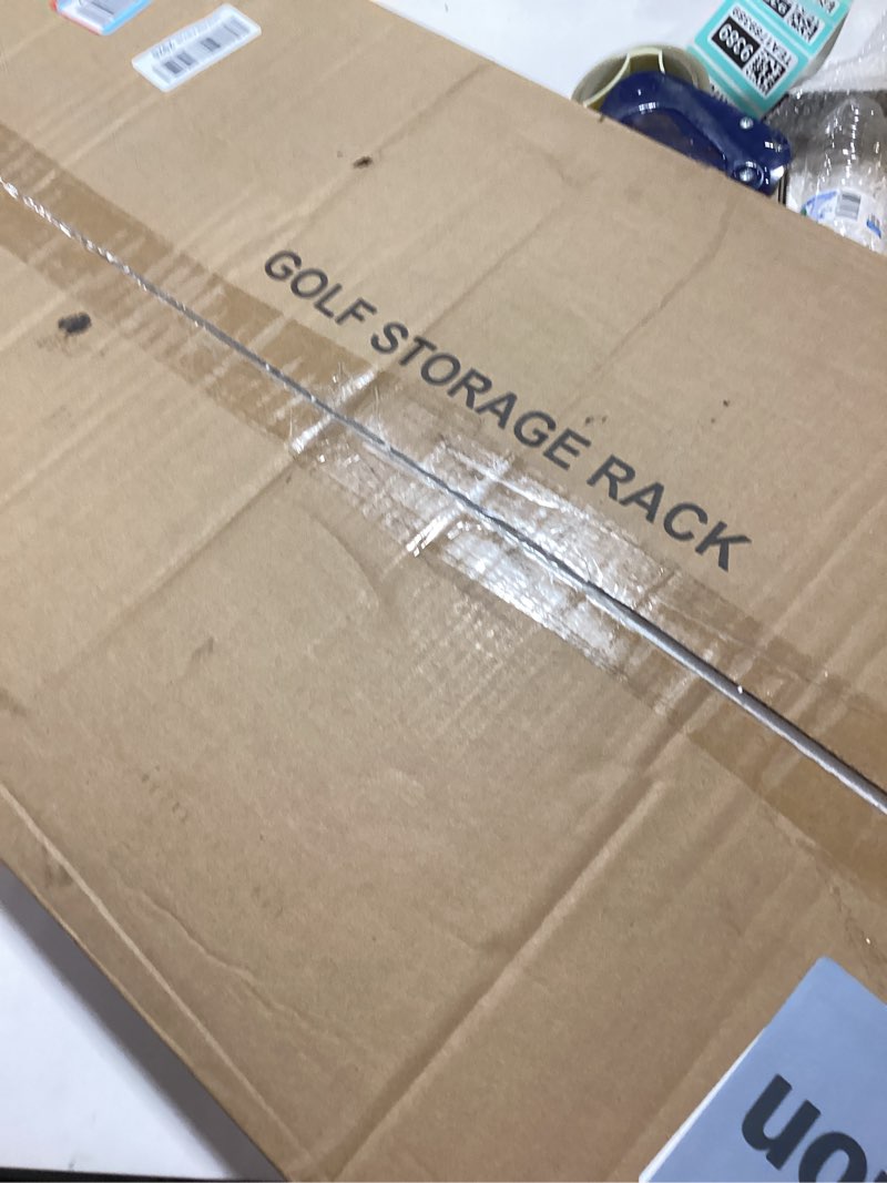 Condition photo showing New/Like New for Golf Bag Storage Organizer for Garage, Premium Wooden 2 Golf Bags Rack with Drawer, Easy Assemble Golf Club Stand/Holder Suitable for Garage Home Simulator and Office Retro