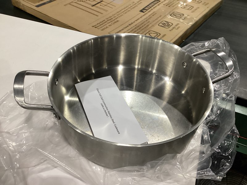 Condition photo showing Good Condition for yeksum saute pan, 7 quart tri-ply stainless steel saute pan, 12inch deep frying pan with lid, saute skillet, rondeau pot with lid compatible with all cooktops up to 600? stainless steel 7qt-two ears