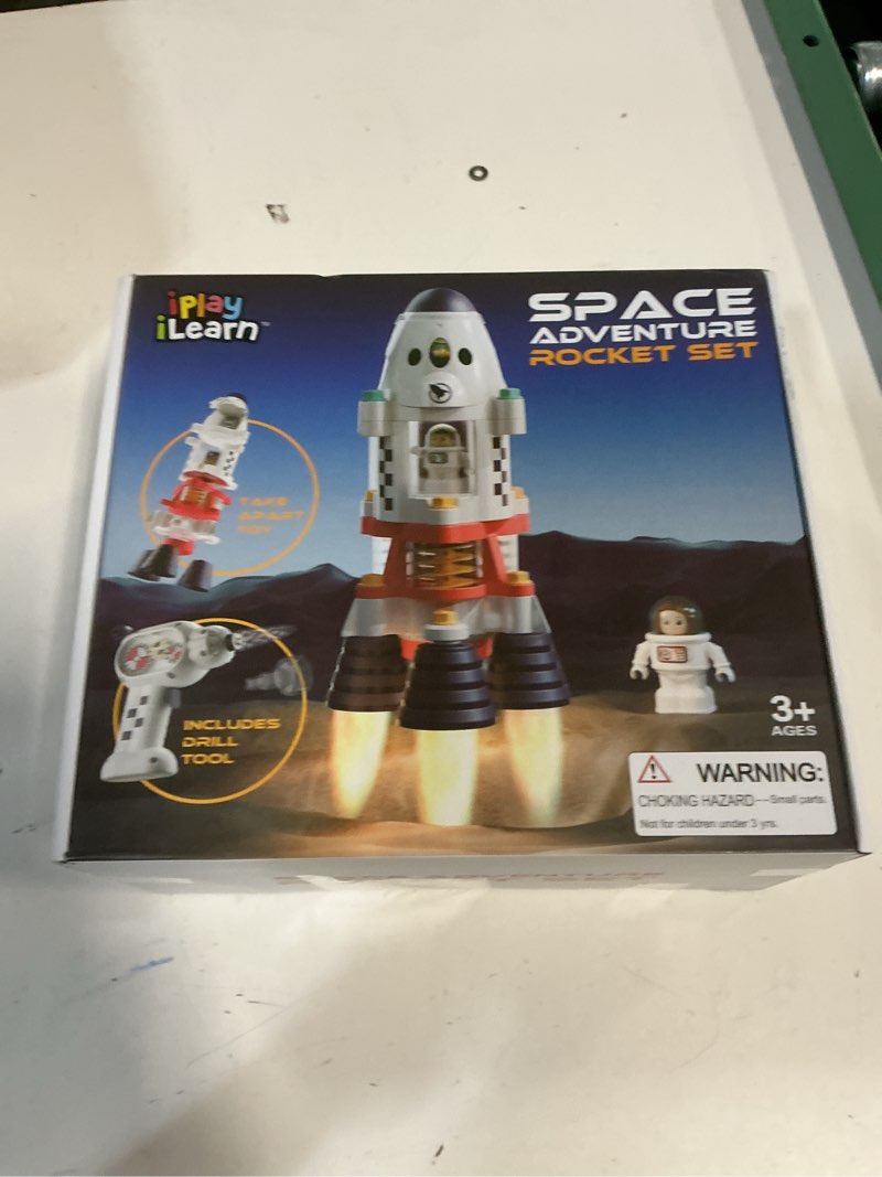 Condition photo showing New/Like New for iplay, ilearn rocket outer space toys, kids spaceship playset with space shuttle, electric drill, 2 astronauts, educational stem take apart adventure gift for 3 4 5 6 7 8 year old boy girl