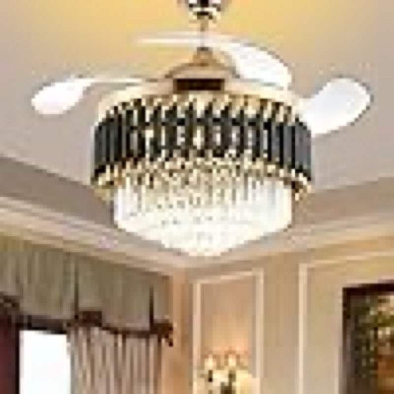 42" Chandelier Ceiling Fan with Remote Control 3 Speeds, Luxury Crystal Fandelier Ceiling Fan with 3 Color Lights and Retractable Blade Fix for Living Room Dining Room