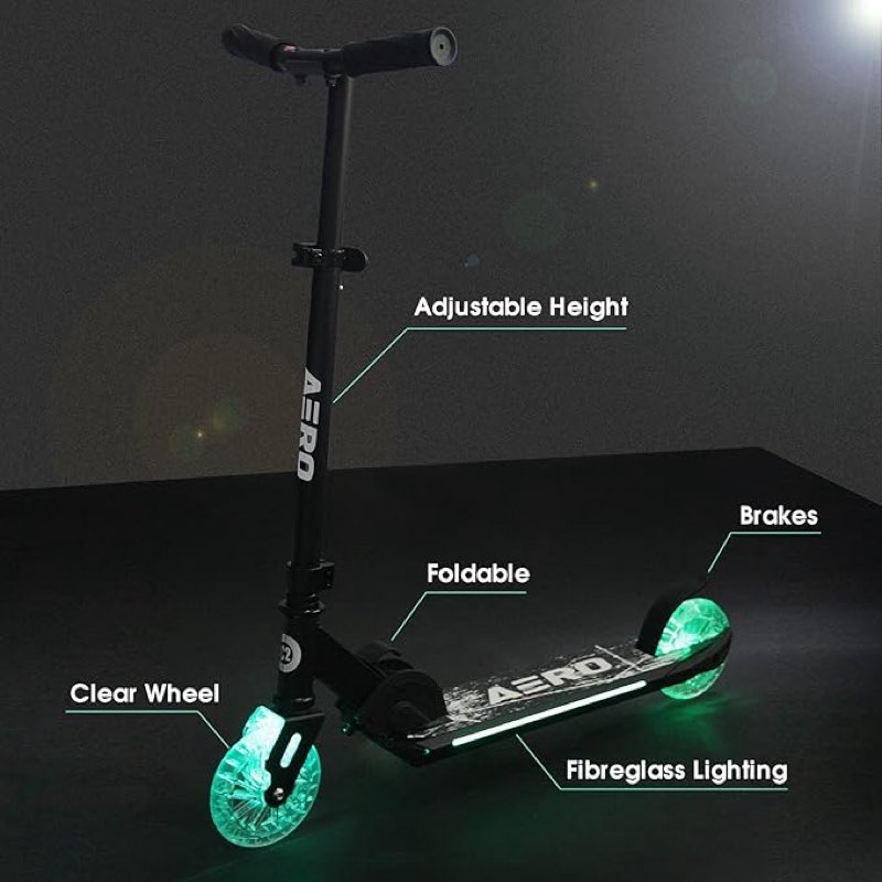 Aero C2 Kick Scooter for Kids Ages 5-8, with Dynamic RGB Lights, Foldable and Height Adjustable, Kids Scooter with Fiberglass Lighting Tube