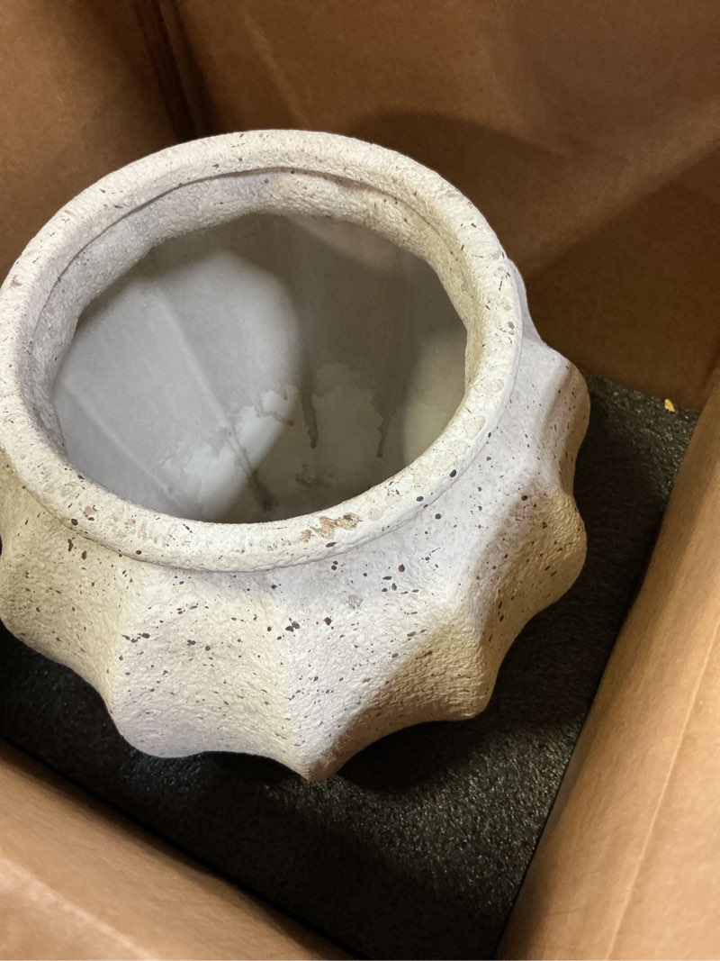 Condition photo showing As Is for le tauci 9.3" ceramic vase, artisan large white ceramic vase for modern farmhouse home decor, substantial & stable, handcrafted flower vase, living room & dining room table centerpiece, rustic white white 9.3 inch