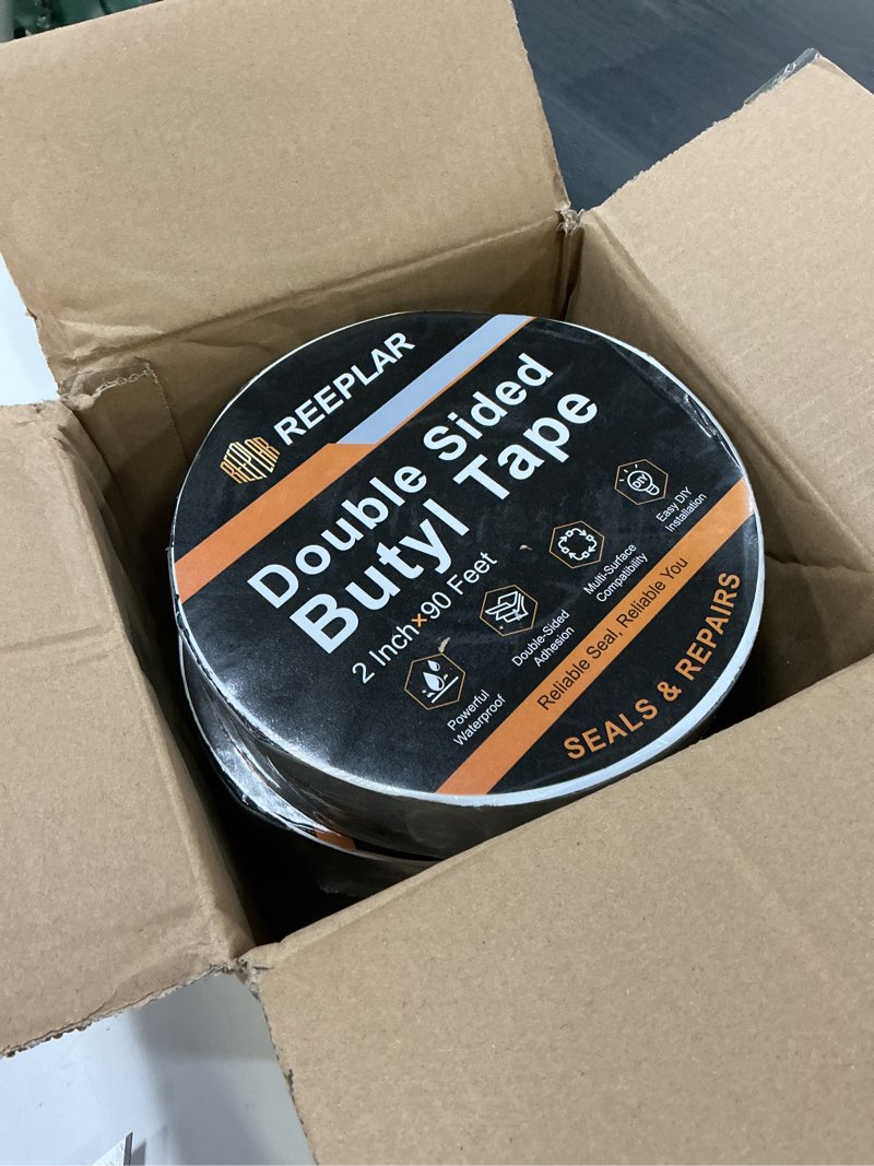 Condition photo showing New/Like New for reeplar 3pk double sided butyl tape, 2" x 90 black for crawl space concrete | waterproof vapor barrier tape for crawl space concrete and outdoor sealing