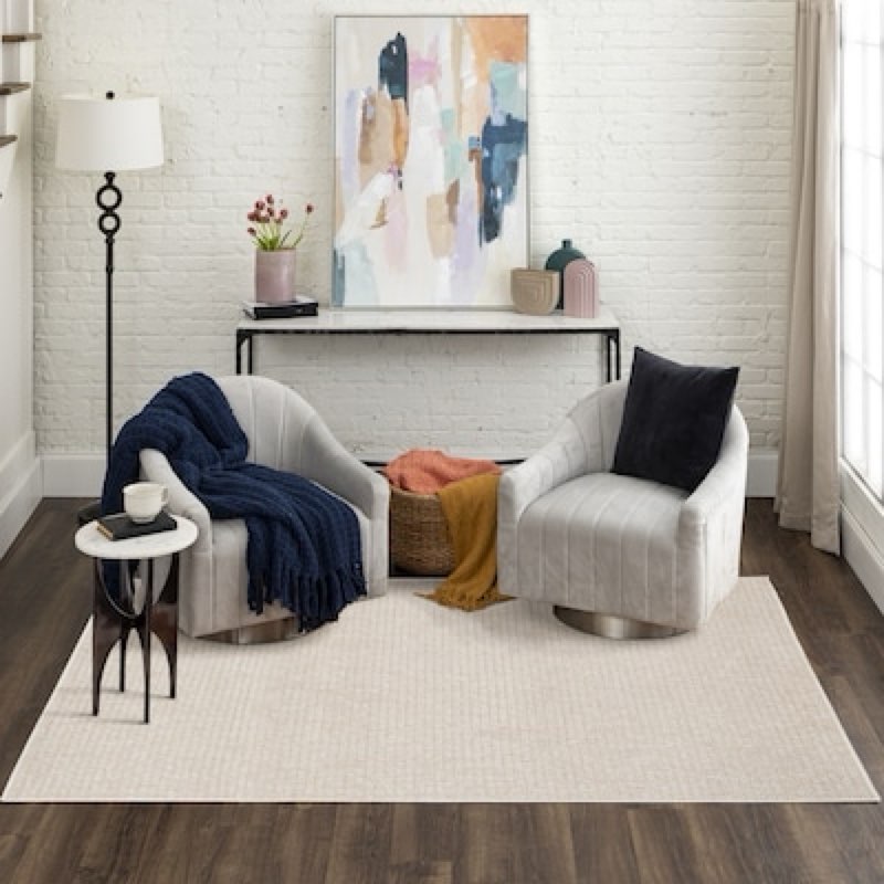  style selections milo 5 x 7 (ft) loomed polyester ivory rectangular indoor solid spot clean only