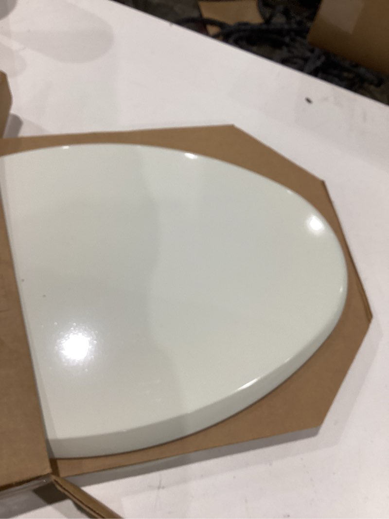 Condition photo showing Good Condition for mayfair cassel slow close toilet seat, easy clean, non slip premium wood seat, easy install, made in usa, elongated, biscuit seat elongated