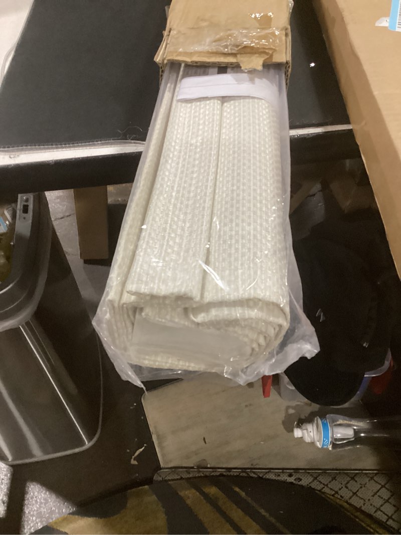 Condition photo showing Good Condition for madison park galen cordless roman shade, 27"w x 64"h, sheen ivory – room darkening, thermal insulated, energy efficient window blind with subtle sheen basketweave fabric for privacy room darkening basketweave sheen ivory 27"w x 64"h