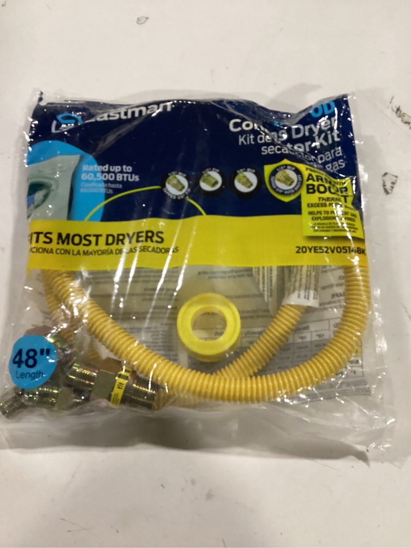 Condition photo showing As Is for EASTMAN 48-in 1/2 -in MIP Inlet x 3/8 -in MIP Outlet Corrugated stainless steel Gas dryer connector