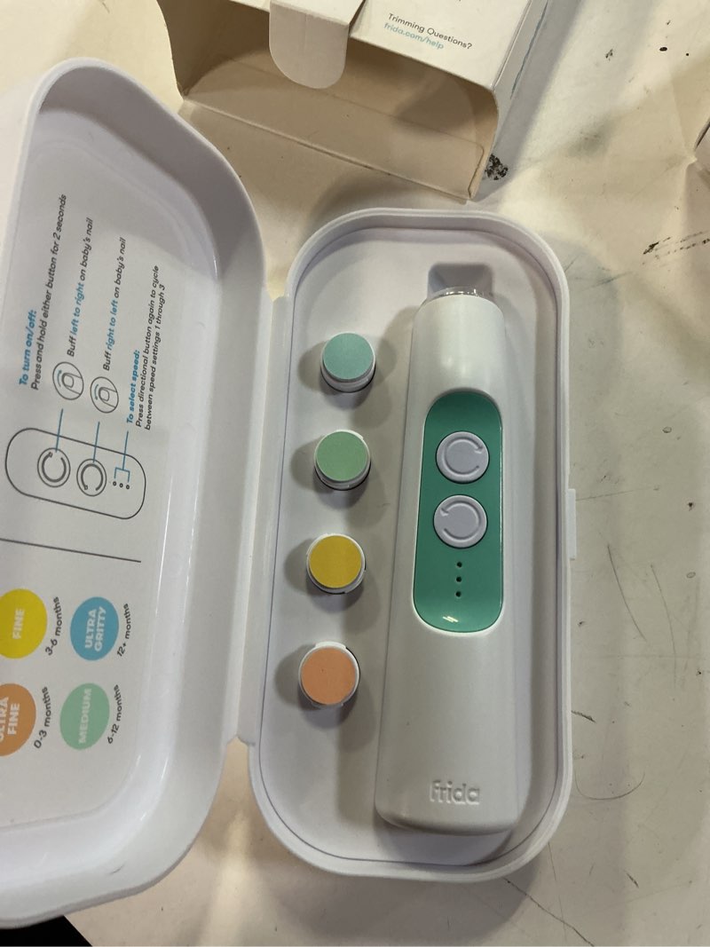 Condition photo showing Good Condition for frida baby electric nail buffer | safe + easy baby nail file, baby nail clippers + nail trimmer kit for newborn, toddler, children's fingernails/toenails, 4 buffer pads, led light, storage case, white