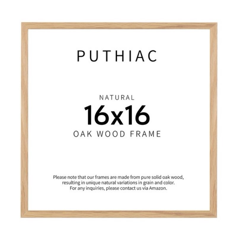puthiac 16x16 picture frames for wall - minimalist 16x16 oak wood frames, 16"x16" picture frame wood, natural solid wooden picture frames for wall art photo and prints(1 pack, beige)