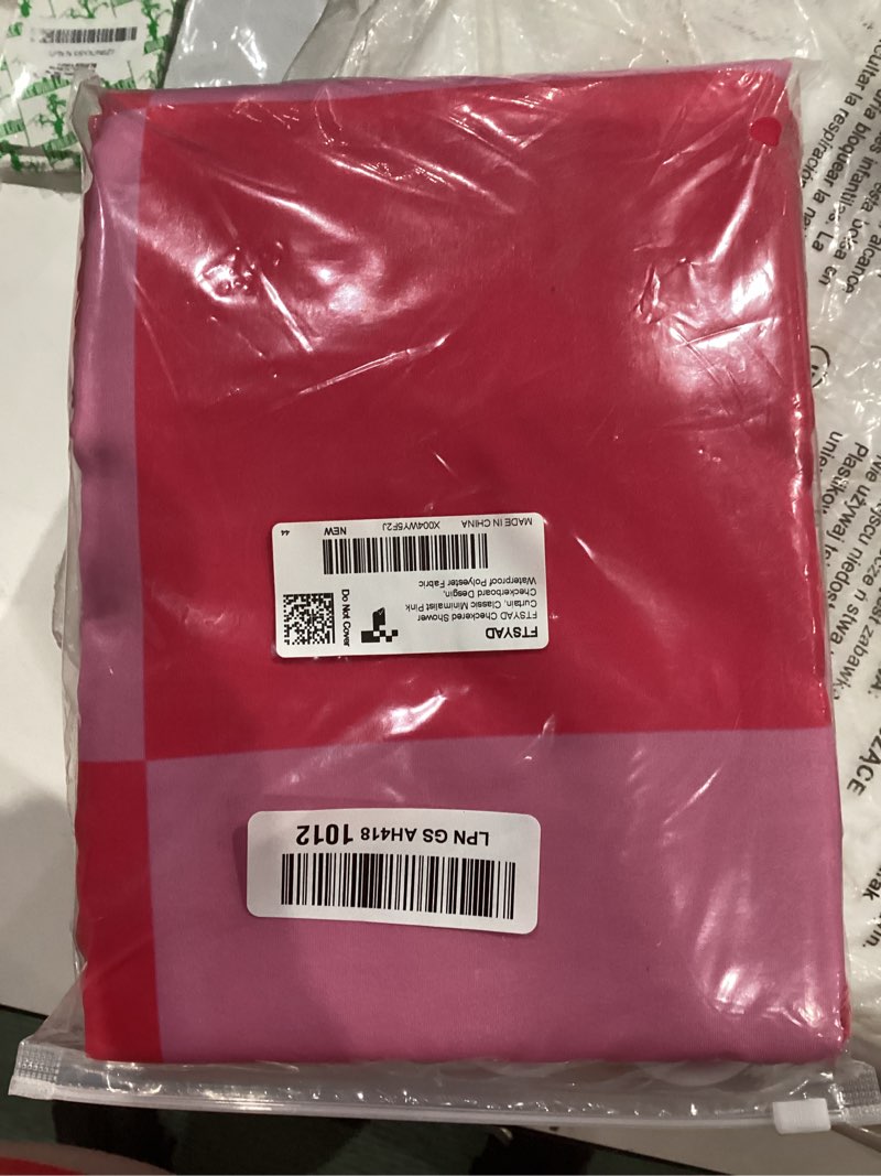 Condition photo showing New/Like New for checkered shower curtain, classic minimalist pink checkerboard desgin, waterproof polyester fabric shower curtains sets with hooks for bathroom 72x72 inches