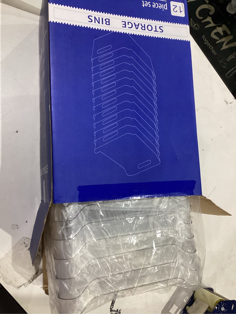 Condition photo showing Good Condition for Tiawudi 12 Pack Plastic Storage Bins, Multi-Use Organizer Bins, Pantry Organizer, Clear Storage Containers for Home, Kitchen, Office, Cabinet, Shelf and Fridge Organization