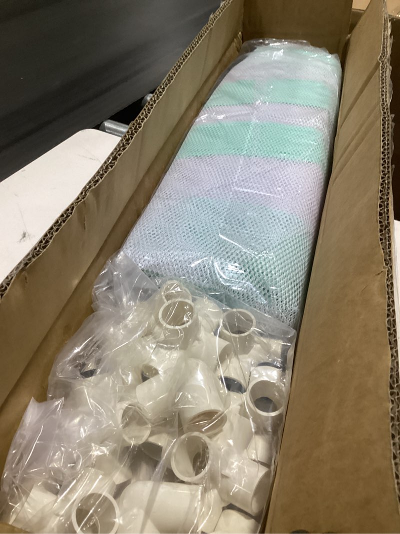 Condition photo showing Good Condition for 280 gallon 69" pool storage bin xxl extra large swimming pool float storage bin, pool noodles holder, toys, floats, balls and floats equipment mesh rolling bin for garden lawn, 69" lx32 wx35 h mint green