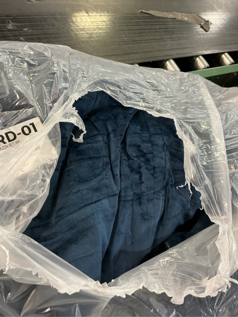 Condition photo showing As Is for Fluffy Queen Comforter Set - Furry Navy Blue Leaves Pattern Faux Fur Bed Set, Winter Ultra Soft Fuzzy Comfort Set, Velvet Bedding Set for Bed with 2 Pillow Cases Blue Queen(88"X88")