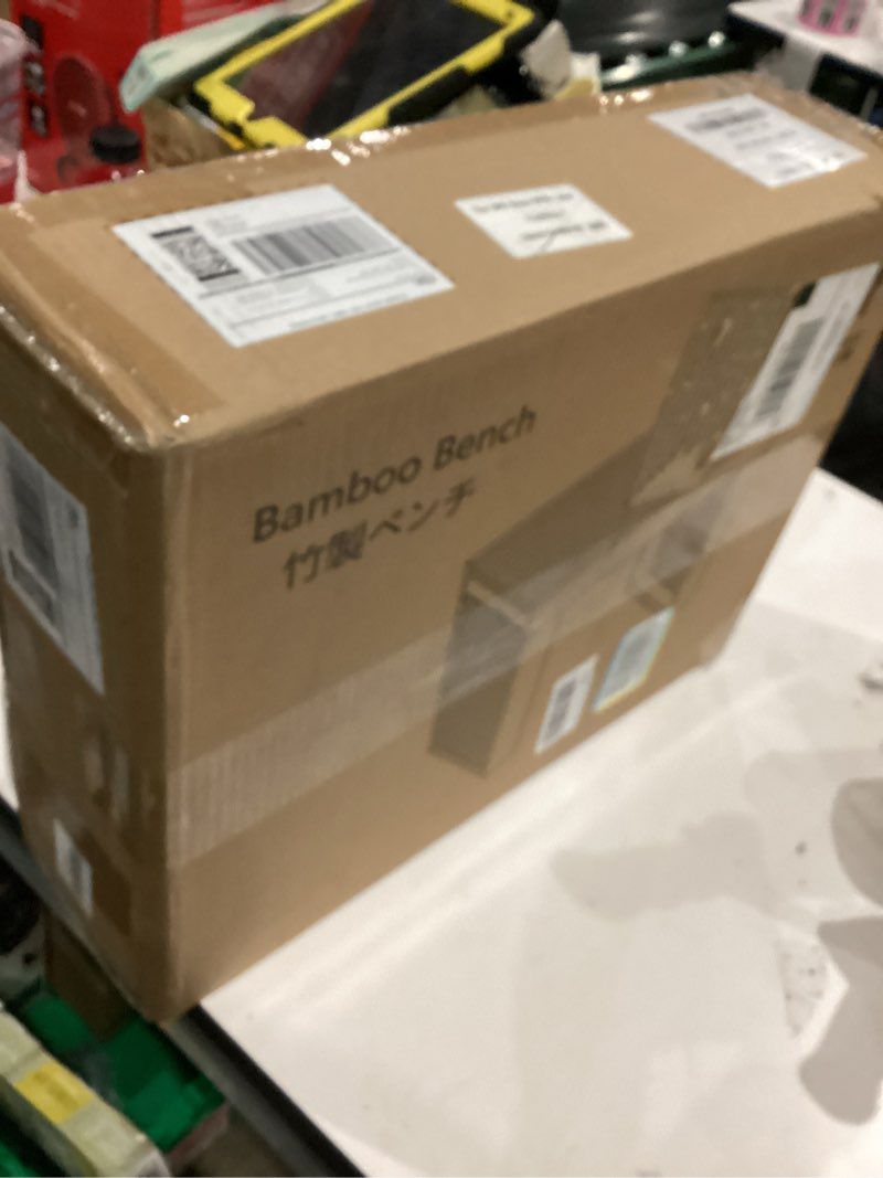 Condition photo showing Good Condition for Bamboo Dining Bench Indoor Small Benches Entryway Shoe Rack Benchs,Outdoor Modern Wood Benches 17 Inch Bamboo Bench for Living Room Hallway Bedroom Bathroom Black Small Small Black