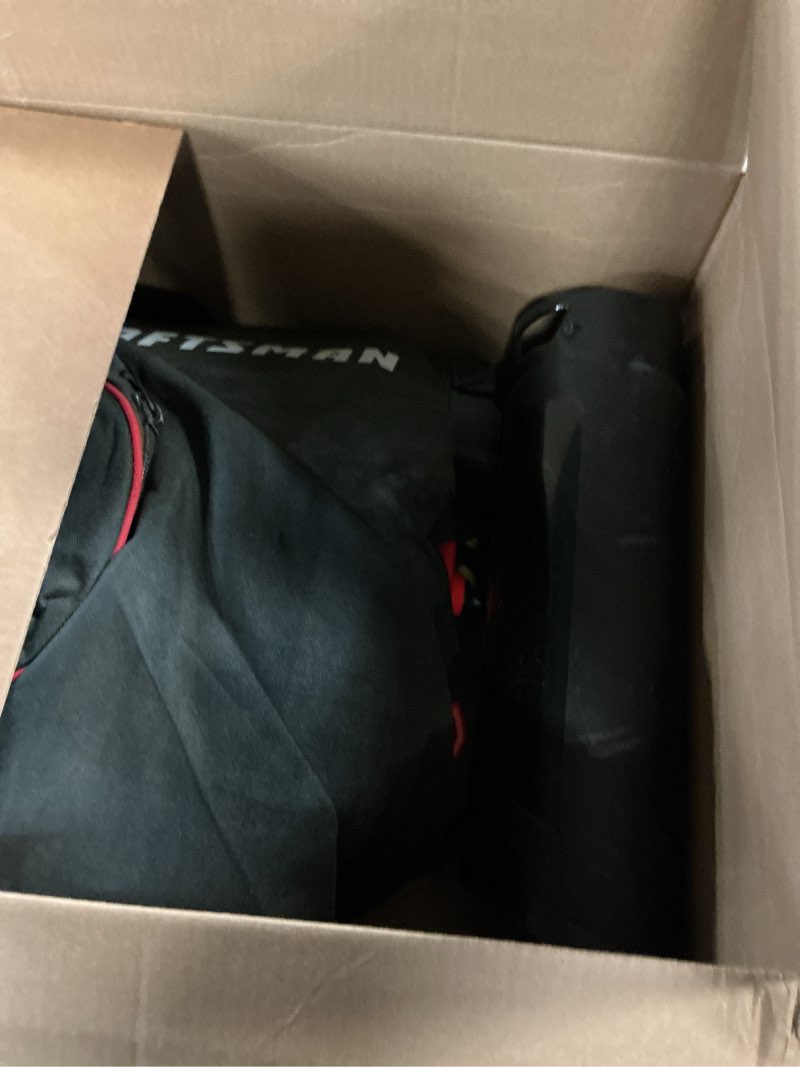 Condition photo showing As Is for craftsman 3-in-1 leaf blower, vacuum and mulcher, backpack blower up to 260 mph, 12 amp, corded electric leaf collector (cmebl7000) 260 mph blower/vac