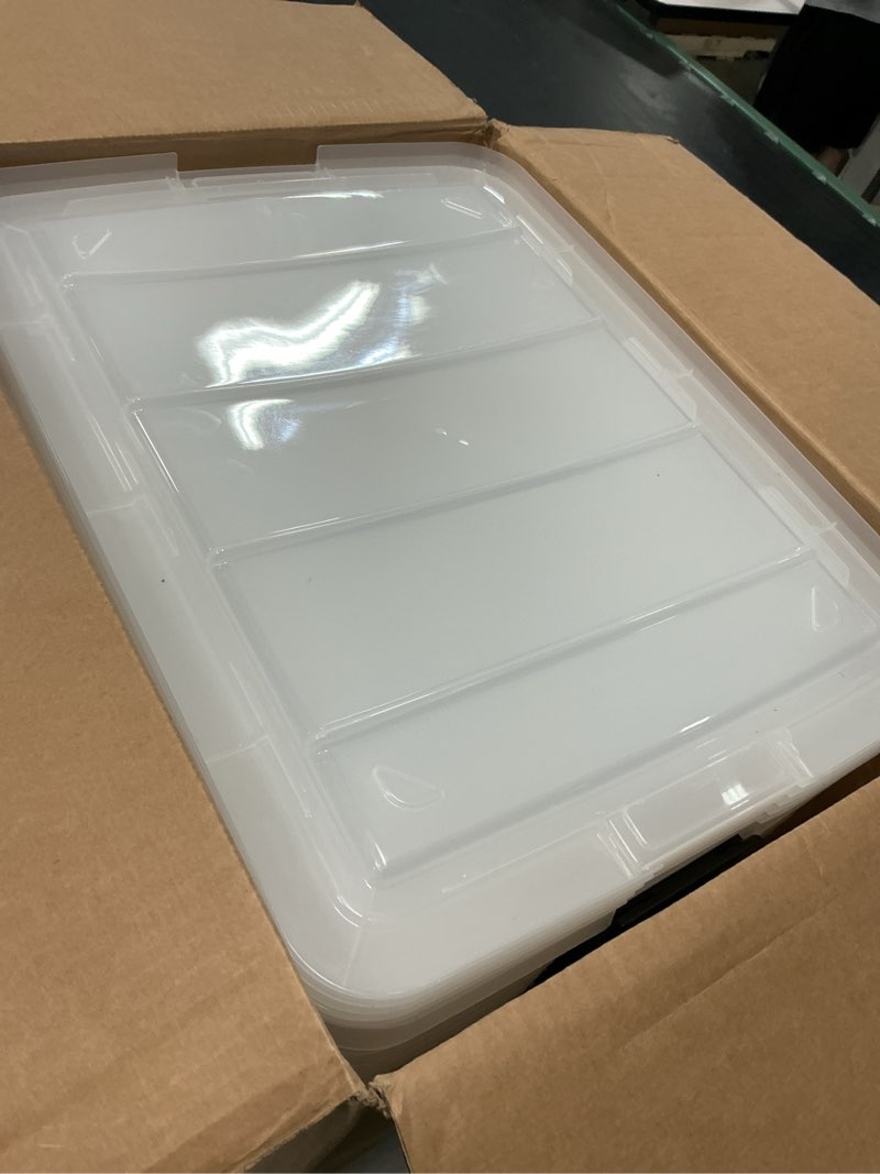 Condition photo showing Good Condition for iris usa 6-pack 32.5 quart clip box with latching lid | latching lid secures office and household supplies. stackable, nestable design maximizes storage space 32.5 qt 6 pack