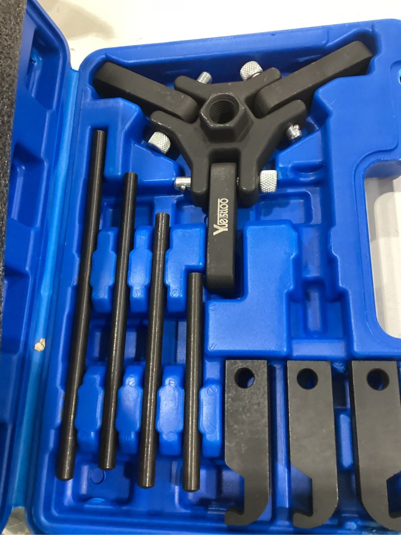 Condition photo showing Good Condition for harmonic balancer puller, harmonic balancer damper pulley puller kit, compatible with ford gm chrysler cadillac chevy trucks mitsubishi, adjustable upgraded 3 jaw puller for removal blue case
