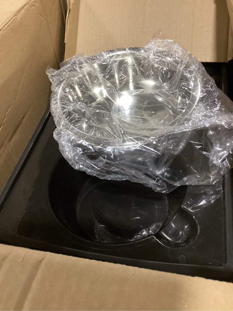 Condition photo showing As Is for IRIS USA Elevated Dog Bowls, 15" H Raised Bowl for Large Dogs, Airtight Pet Food Storage Holds Up to 47 Lbs, 2 Removable 64 oz Stainless Steel Bowls, at Home or Camping, Smoke/Black Large - 15"H w/ 2 Bowls Smoke