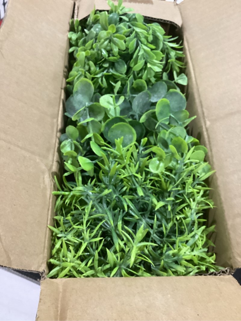Condition photo showing Good Condition for dahey 3 pack mini potted artificial eucalyptus fake plants with wood tray centerpiece table decorations, farmhouse pulp flower pots greenery home decor for coffee table dining room office kitchen