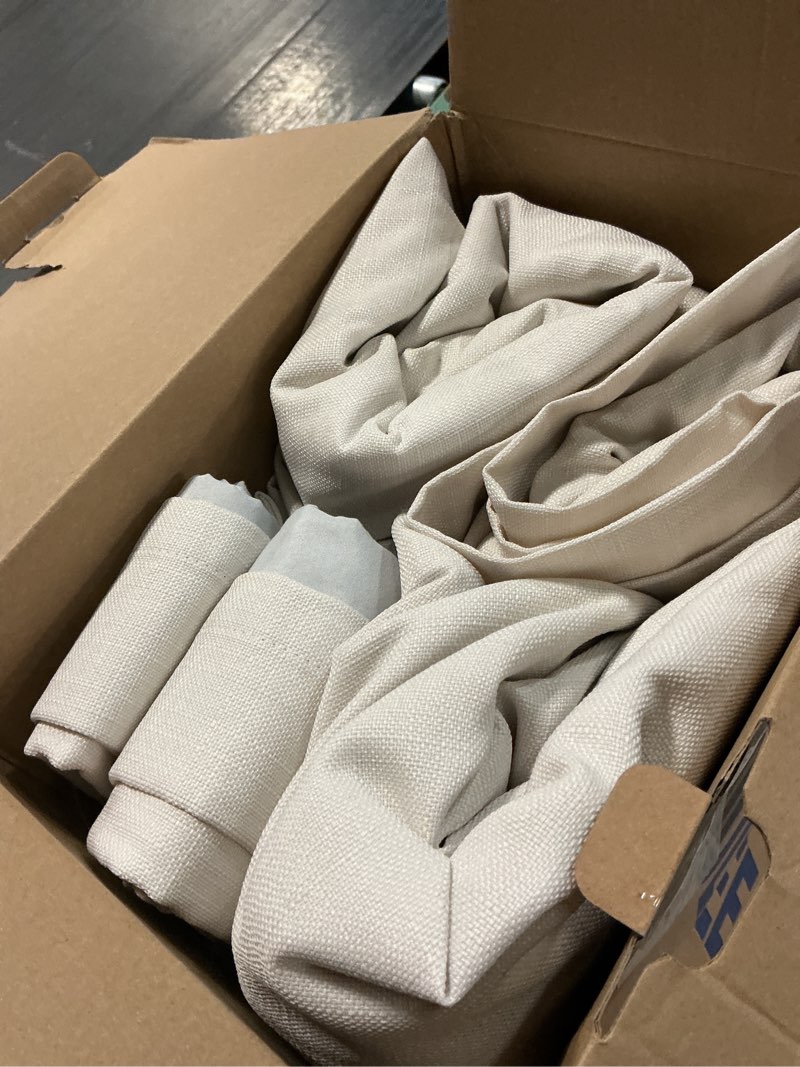 Condition photo showing New/Like New for miulee pinch pleated 100% blackout curtains 108 inch long 4 panel set for bedroom thick linen memory trained pleat living room darkening back tab double layer thermal insulated drapes, birch birch 40"w x 108"l (pack of 4)