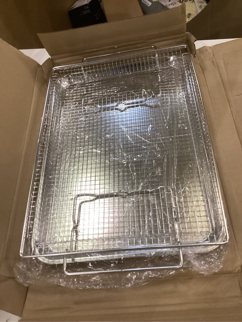 Condition photo showing Good Condition for  stainless steel air fryer basket and tray set for use in an oven.  