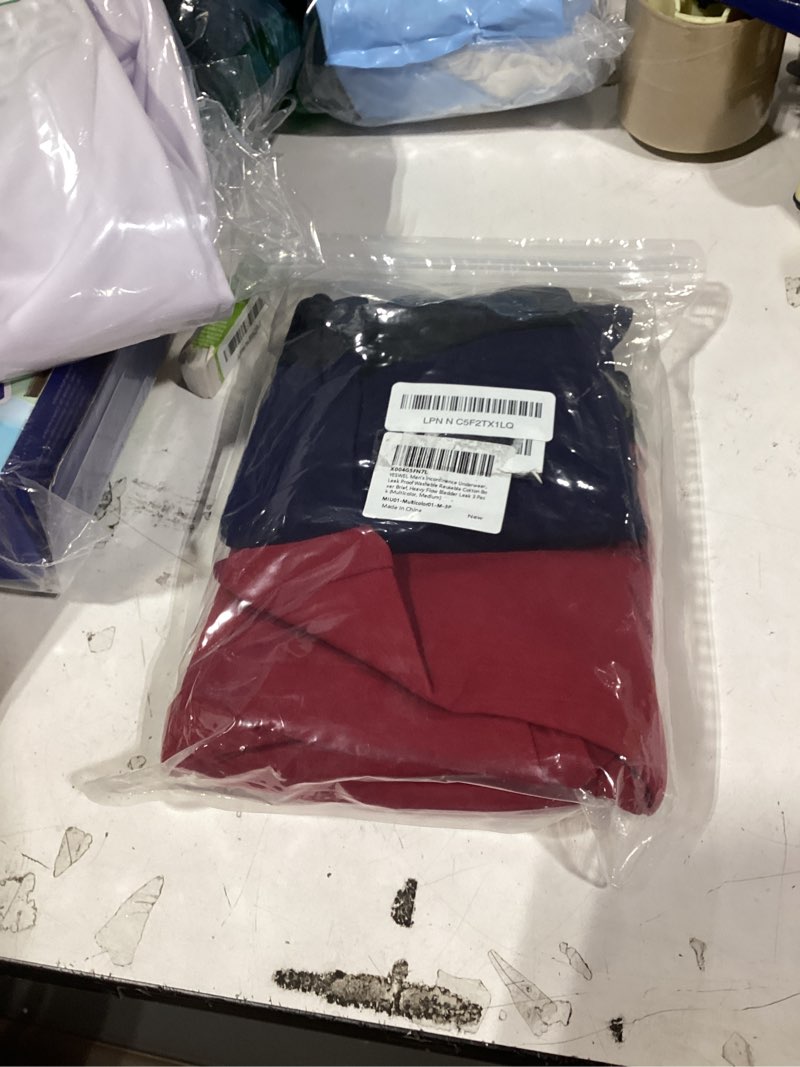 Condition photo showing New/Like New for men's incontinence underwear, leak proof washable reusable cotton boxer brief, heavy flow bladder leak 3 pack (multicolor, medium) medium multicolor