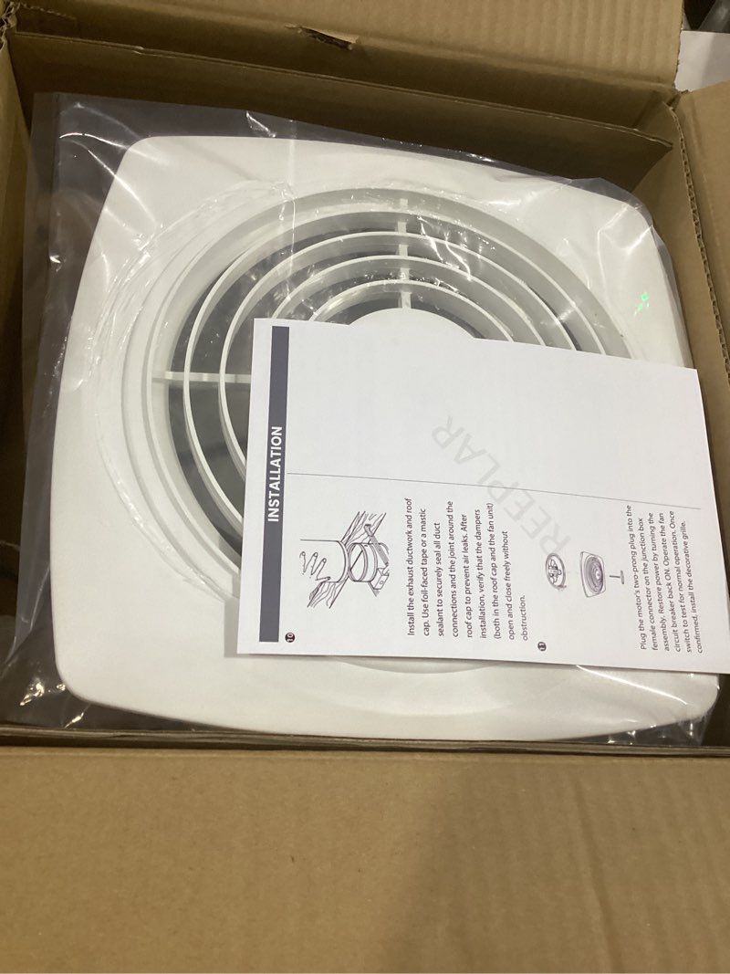 Condition photo showing Good Condition for REEPLAR 8 Inch Vertical Discharge Exhaust Fan, 200 CFM Powerful Airflow, 8.5 Sones, Ceiling Mounted Exhaust Fan, Fits 8-Inch Roof Duct System