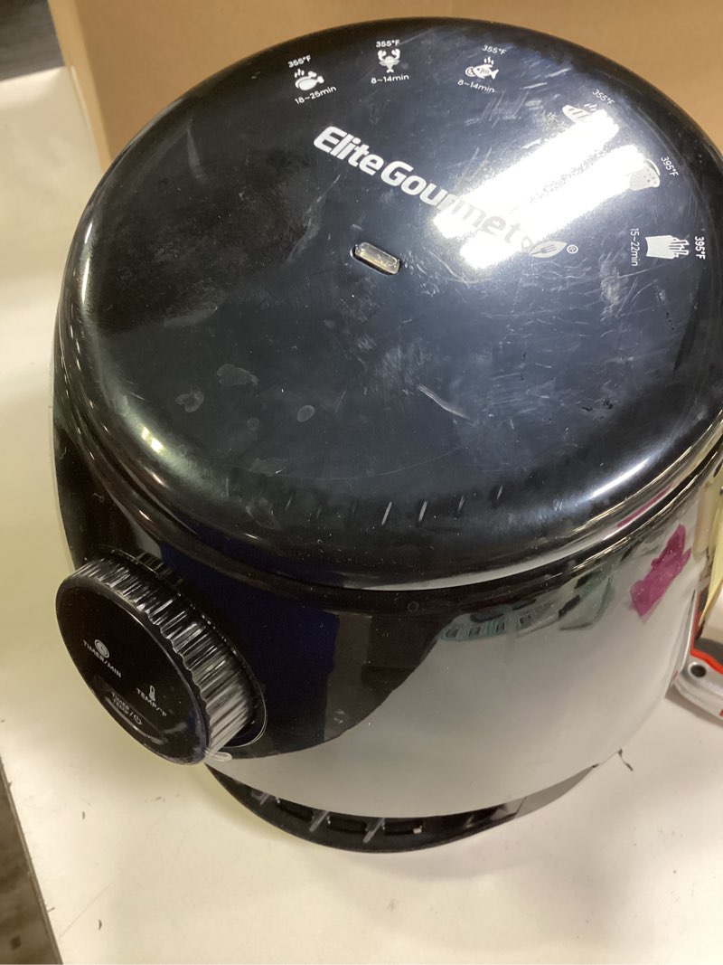 Condition photo showing As Is for Elite Gourmet EAF2612D Personal 2.1Qt Compact Space Saving Programmable Hot Air Fryer, Oil-Less Healthy Cooker, Timer & Temperature Controls, 1000W, Black 2.1 Quart