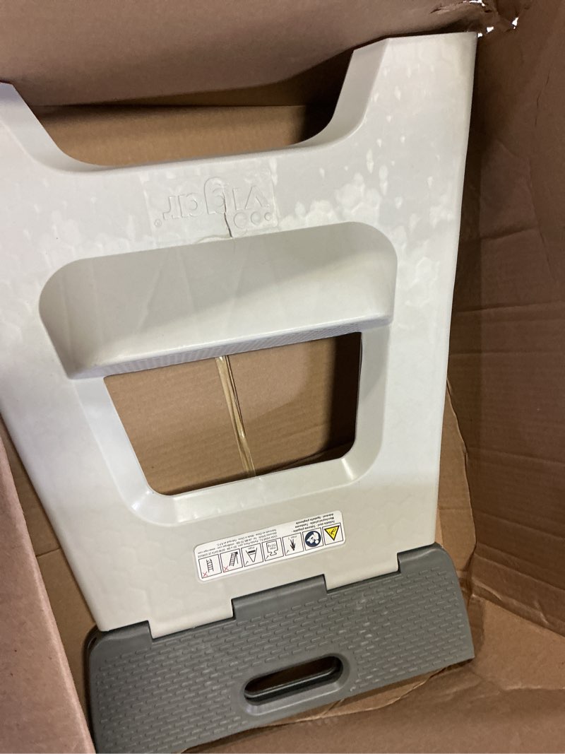 Condition photo showing As Is for Vigar Compact Step Stool Foldable, 16-inch Two-Step Stools for Adults up to 330 Pound, Lightweight Stool, Non-Slip Folding Step Stool, Gray Gray 16-Inches, 2-Step Stool