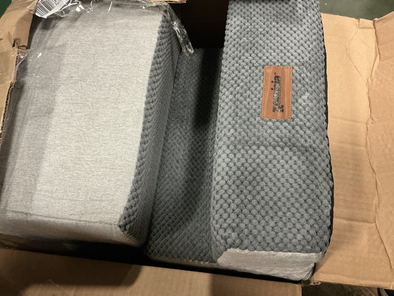 Condition photo showing As Is for Dog Stairs for Small Dogs - Pet Stairs 2 in 1 with Zippers Suitable for Couch and Bed, 35D Foam Dog Steps with Non Slip Bottom Grey 4 Steps, Grey