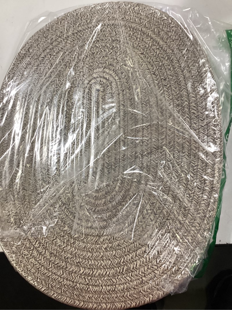 Condition photo showing New/Like New for oval woven placemats set of 6, boho cotton rope braided table mats, 17x13 inches non slip heat resistant place mats for dining room, thick hot pads for farmhouse kitchen table decor. (brown)