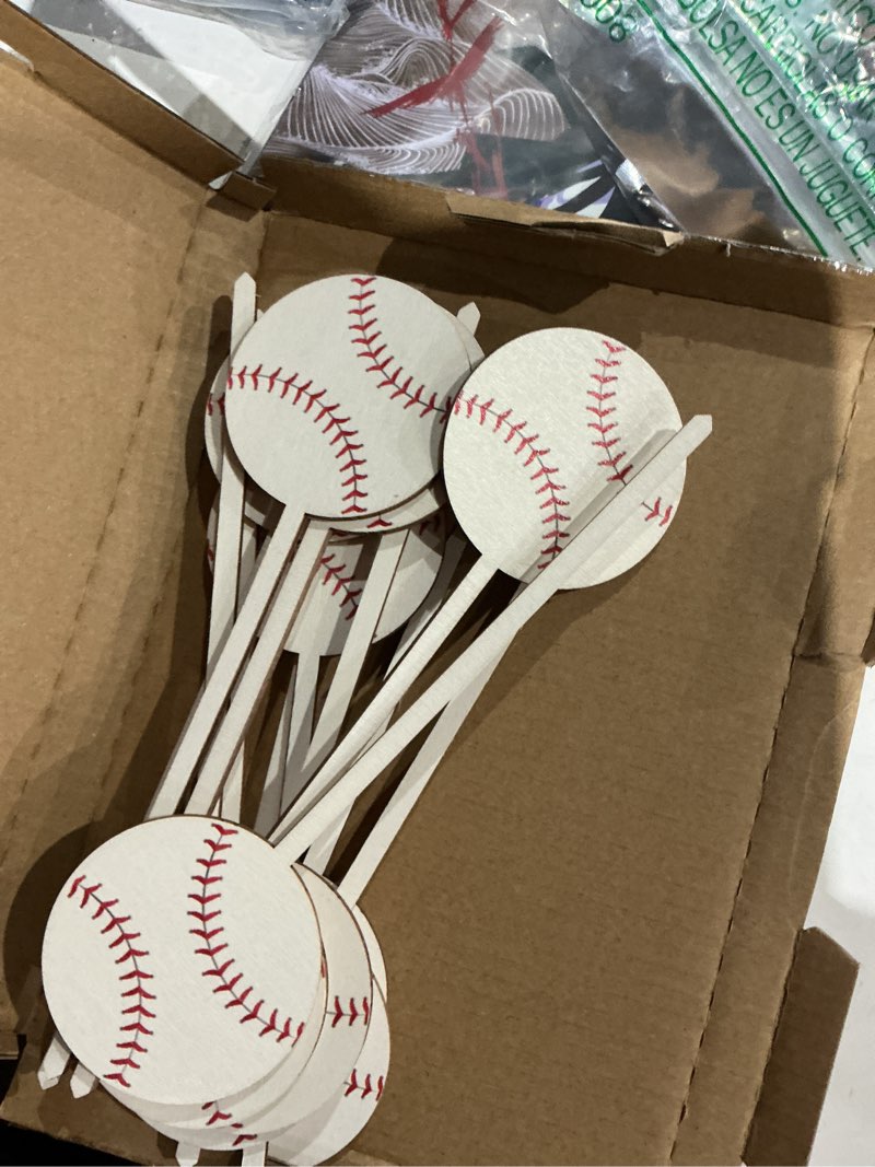 Condition photo showing Good Condition for ticiaga baseball wooden floral picks - 12pcs double-sided sports decorative sticks, 7 inch baseball vase fillers for table centerpiece, sports birthday party, home outdoor decor, baby shower supplies