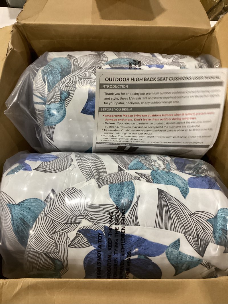 Condition photo showing New/Like New for lvtxiii outdoor tufted high back cushions set of 2 patio seasonal replacement rocking chair cushion with ties, solid seat and back chair cushion, (44” l x 22w”, clemens noir blue) 44x22x4 clemens noir blue