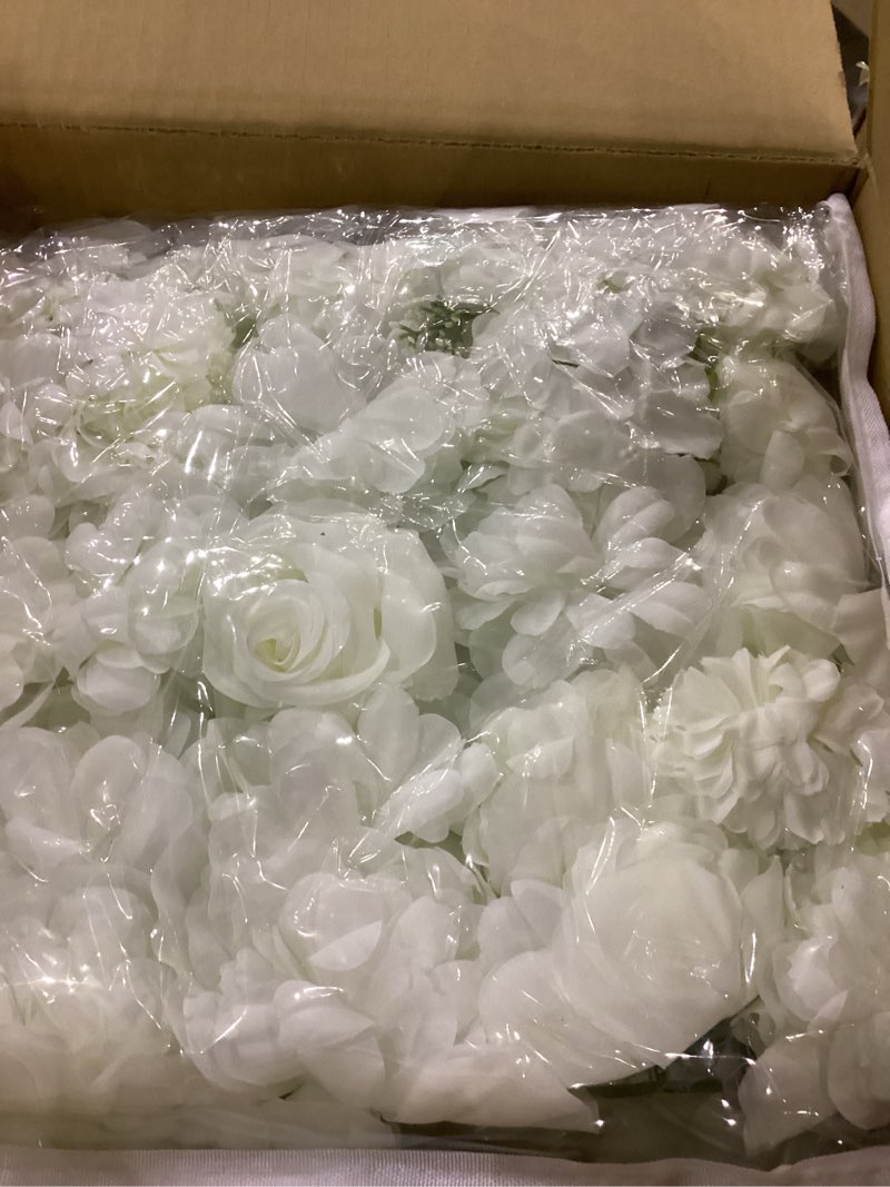 Condition photo showing New/Like New for White Artificial Flower Wall Backdrop Panels 5ftx3.74ft White Fake Rose Wedding Backdrop 3D Floral Wall for Party Baby Shower Bridal Wedding Background Decor