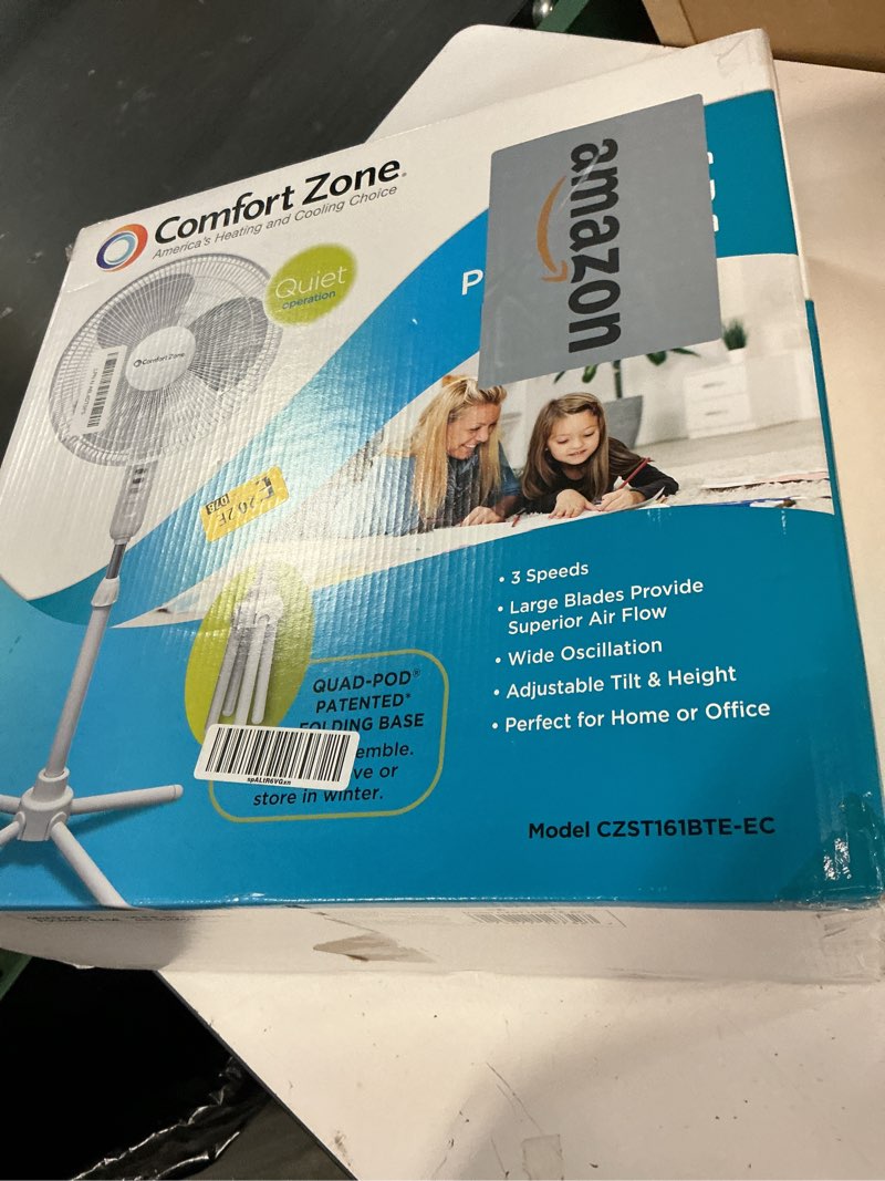 Condition photo showing As Is for Comfort Zone CZST161BTE 16-Inch 3-Speed 90 Degree Oscillating Pedestal with Fan Adjustable Height and Tilt in White