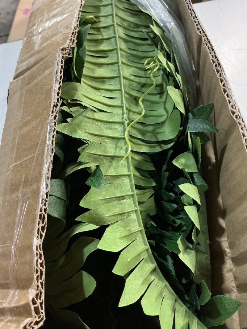 Condition photo showing Good Condition for artificial boston fern bush - set of 2 45inch fake ferns with 55 fronds, large hanging faux plants decor, uv resistant faux fern vines silk greenery for outdoor indoor, porch, farms, patio