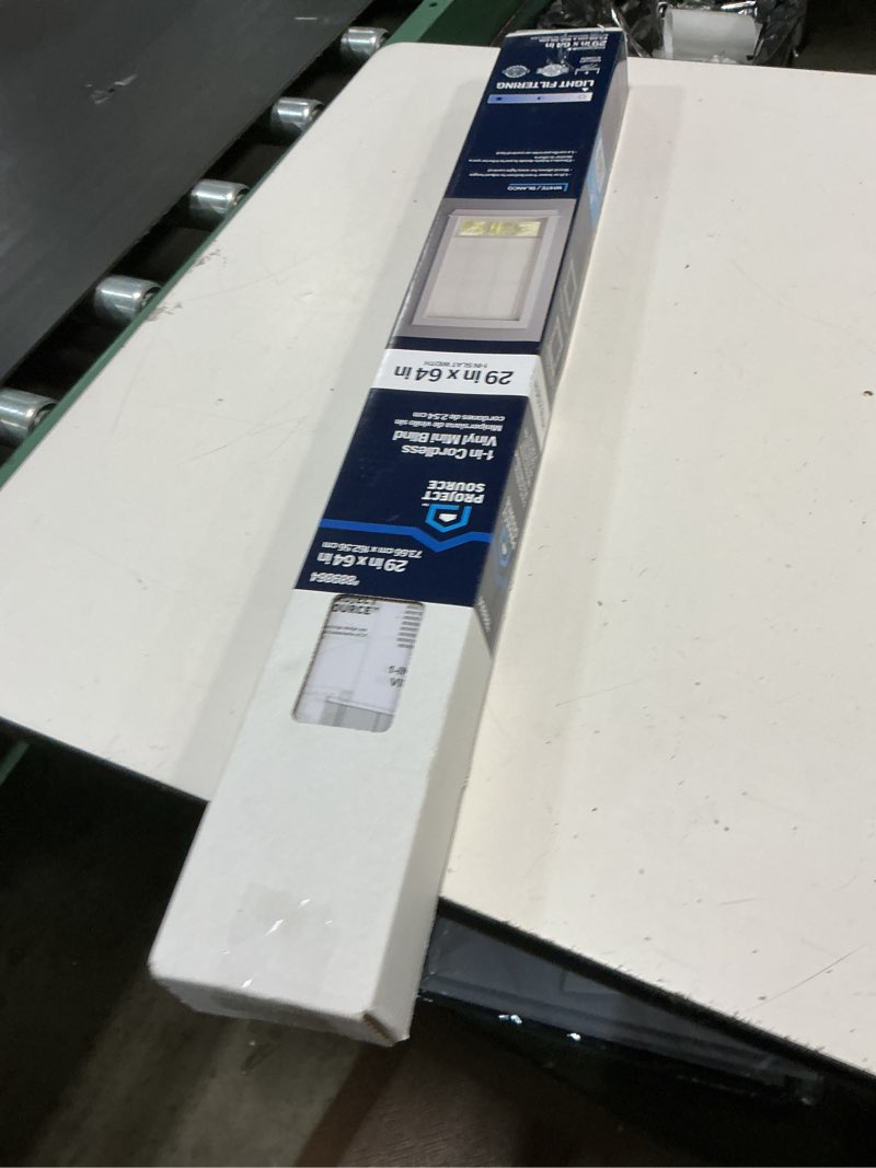 Condition photo showing Good Condition for project source light filtering 1-in slat width 29-in x 64-in cordless white vinyl light filtering mini blinds