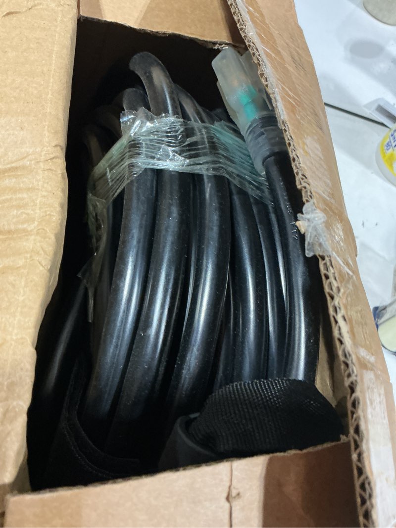Condition photo showing Good Condition for 100 ft 10 gauge extension cord outdoor, heavy duty weatherproof & flame retardant black 3 prong power cord with light, outside for lawn & garden, 15 amps 1875 watts 125 vac 10awg sjtw, etl listed 100ft 10awg black