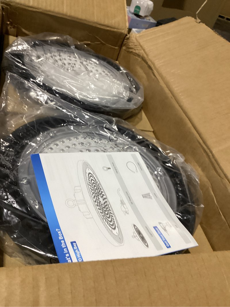 Condition photo showing New/Like New for ELEKICO Super Bright 21000lm 5000k 150w 10 Pack UFO Led High Bay Shop Lights with 5'Cable 3-Pin Plug Hook Safe Rope for Garage Factory Warehouse Workshop Barn