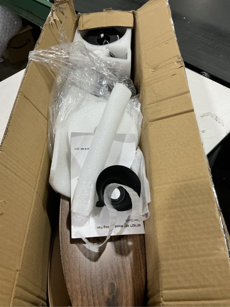 Condition photo showing Good Condition for 60-inch ABS Ceiling Fans with Remote Control No Lights, 3 Blades, Quiet Ceiling Fan, Modern Ceiling Fan for Living Room, Bedroom, Office, Dining Room, Patio, Farmhouse. Black body+Dark Walnut 60 inch