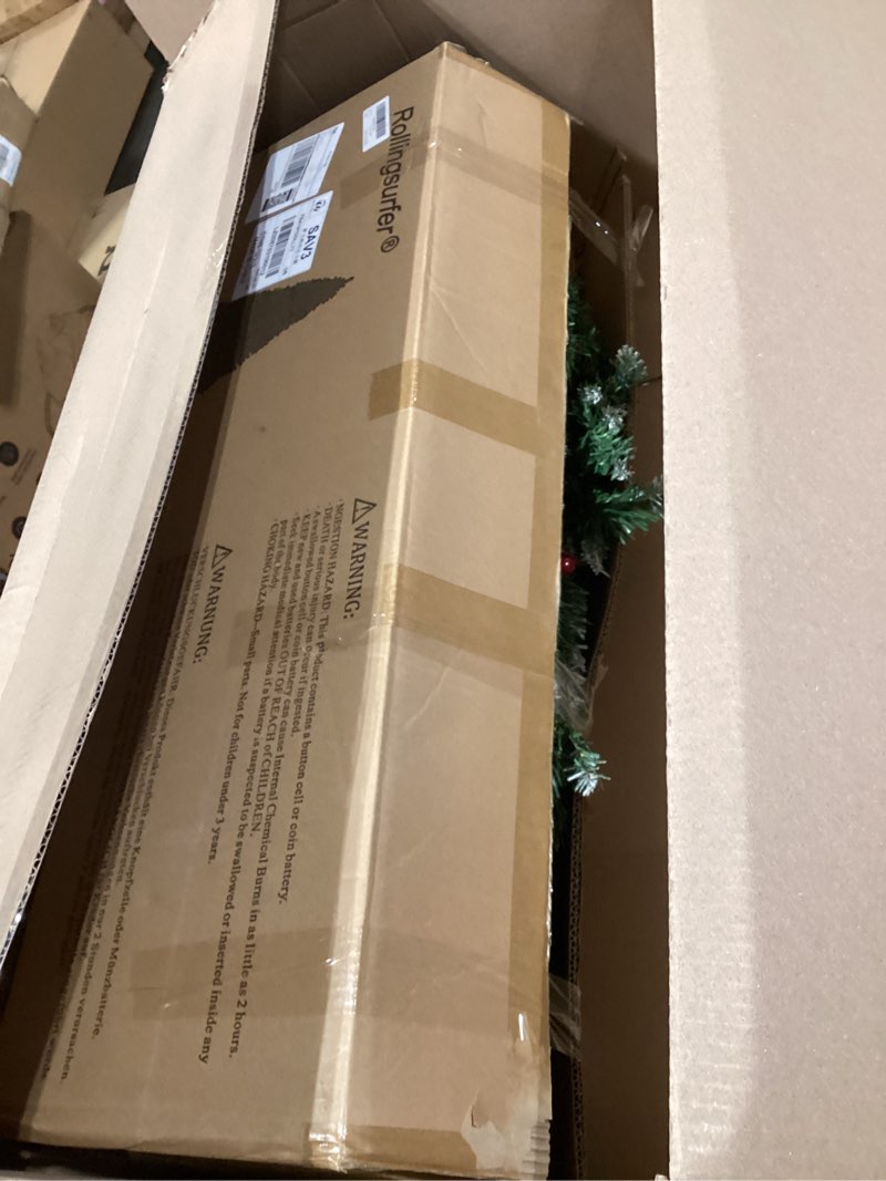 Condition photo showing Good Condition for 6ft Pre-lit Artificial Christmas Tree, Flocked & Frosted Pencil Slim Christmas Tree Decoration with 250 Warm White Lights, 8 Lighting Modes, 700 Frosted Tips, 34 Pine Cones, Metal Stand 6ft Mc02