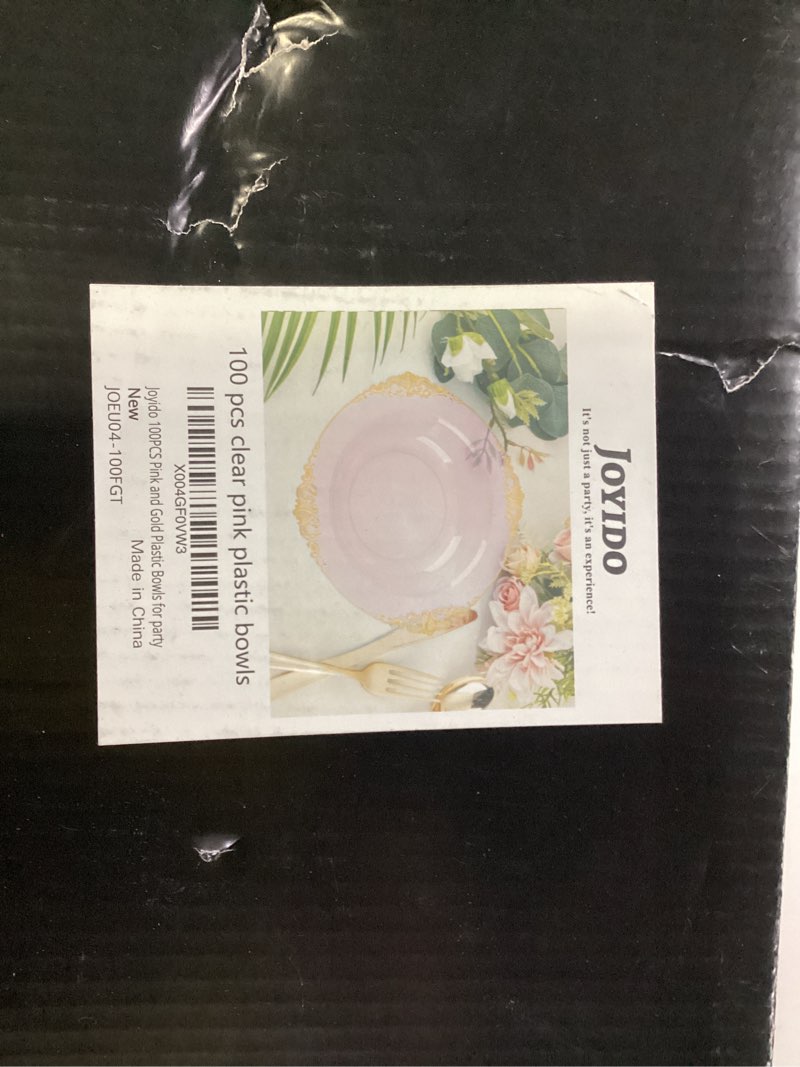 Condition photo showing New/Like New for 100PCS Clear Pink Plastic Bowls - 12 oz Pink Gold Disposable Salad Bowls - Heavy Duty Disposable Soup Bowl - Fancy Plastic Ice Cream Bowl for Weddings Valentine's Day Parties Dinners Picnics