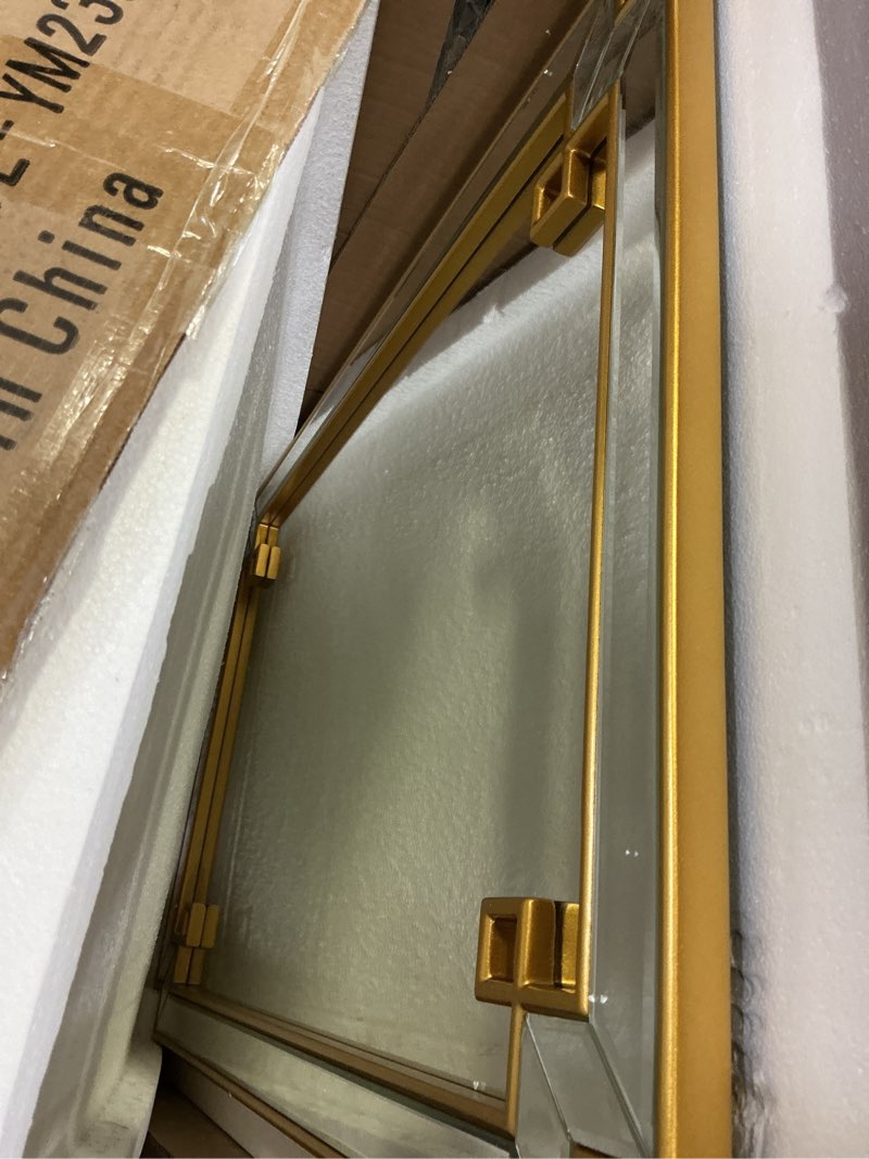 Condition photo showing Good Condition for 26"x38" Wall Mirror for Bathroom, Gold Rectangle Bathroom Vanity Mirror with Wood Frame, Modern Decorative Wall Mirror for Living Room Bedroom Fireplace Entryway (Horizontal/Vertical) Gold-a 38"L x 26"W
