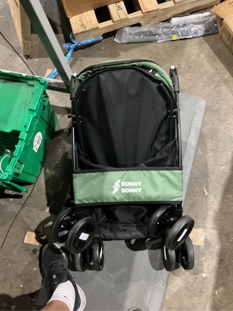 Condition photo showing As Is for sunny sonny pet stroller for s/m dogs & cats up to 15kg, kid stroller?foldable portable travel carrier with swivel wheels, waterproof, large storage basket, zipper entry & safety design