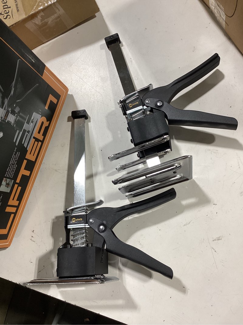 Condition photo showing Good Condition for labor saving arm jack handle 12 in furniture jack drywall lift for wall tile locator, multi function height adjustment, door panel, lever arm tool board weight 330lb, lift range 6.7in black&yellow