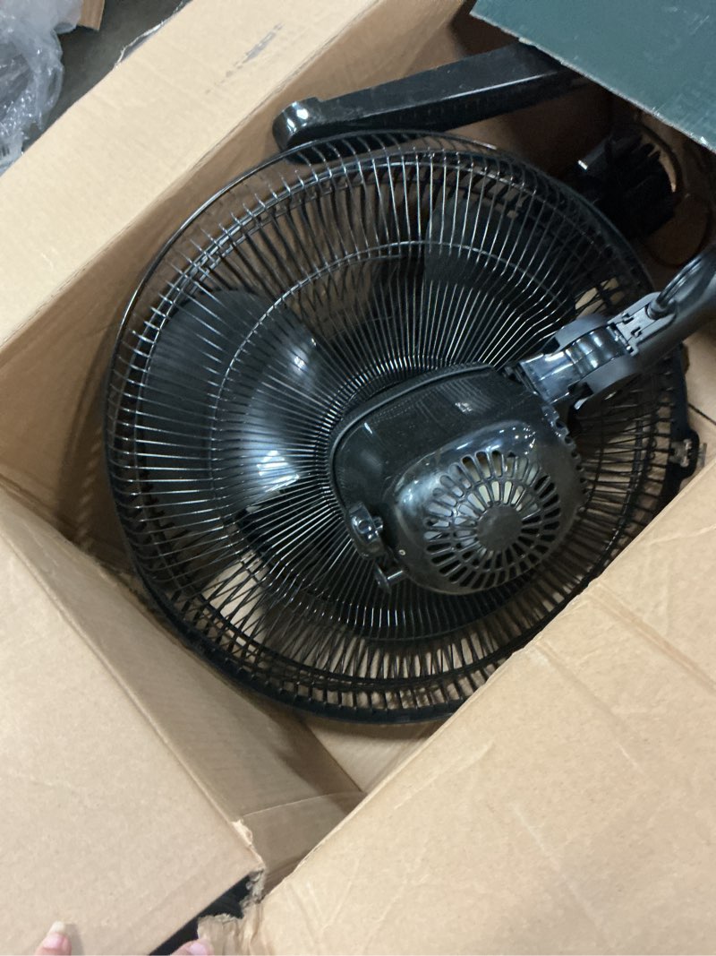 Condition photo showing As Is for pelonis 16 inch pedestal fan for bedroom , oscillating fan, 3-speeds, 90° oscillation, adjustable height, floor fan, standing fan for living room, kitchen, and home office, black