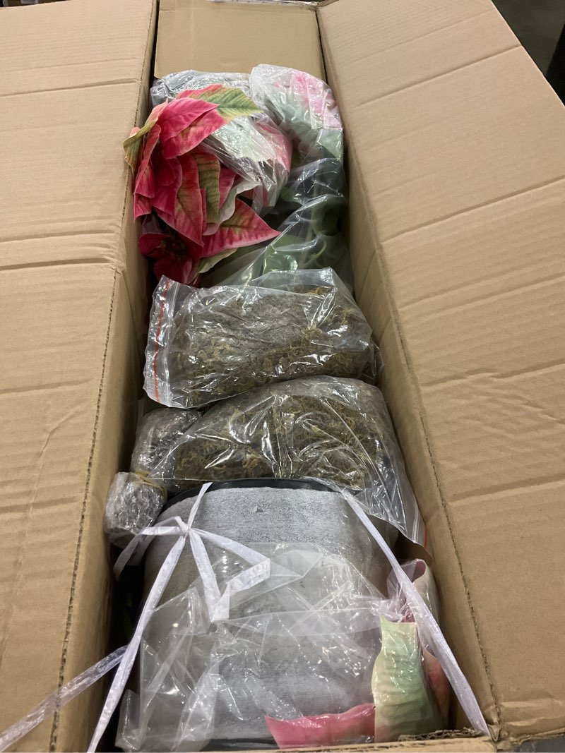 MHMJON 3ft Artificial Poinsettias for Outdoor 2pcs Potted Christmas Tree Xmas Planters Christmas Urn