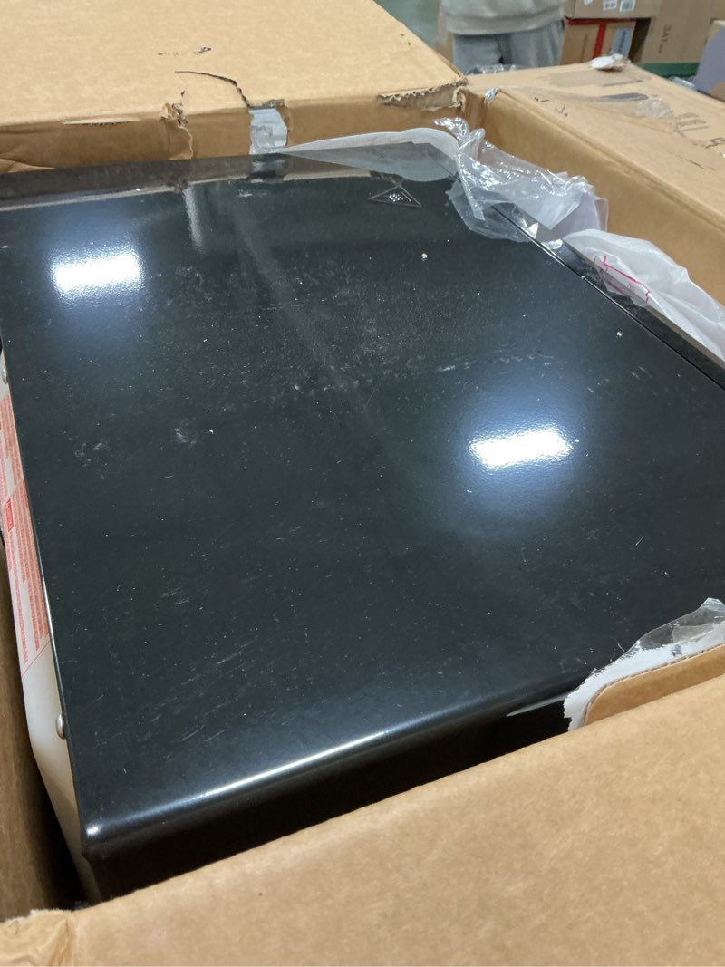 Condition photo showing As Is for GE Countertop Microwave Oven, 1.7 Cubic Ft., 1,100-watt Capacity, 7 Auto Cooking Settings, Child-Lock Technology, Kitchen Essentials for the Countertop, Dorm Room or Apartment, Black 1.4 Cu.Ft. Black