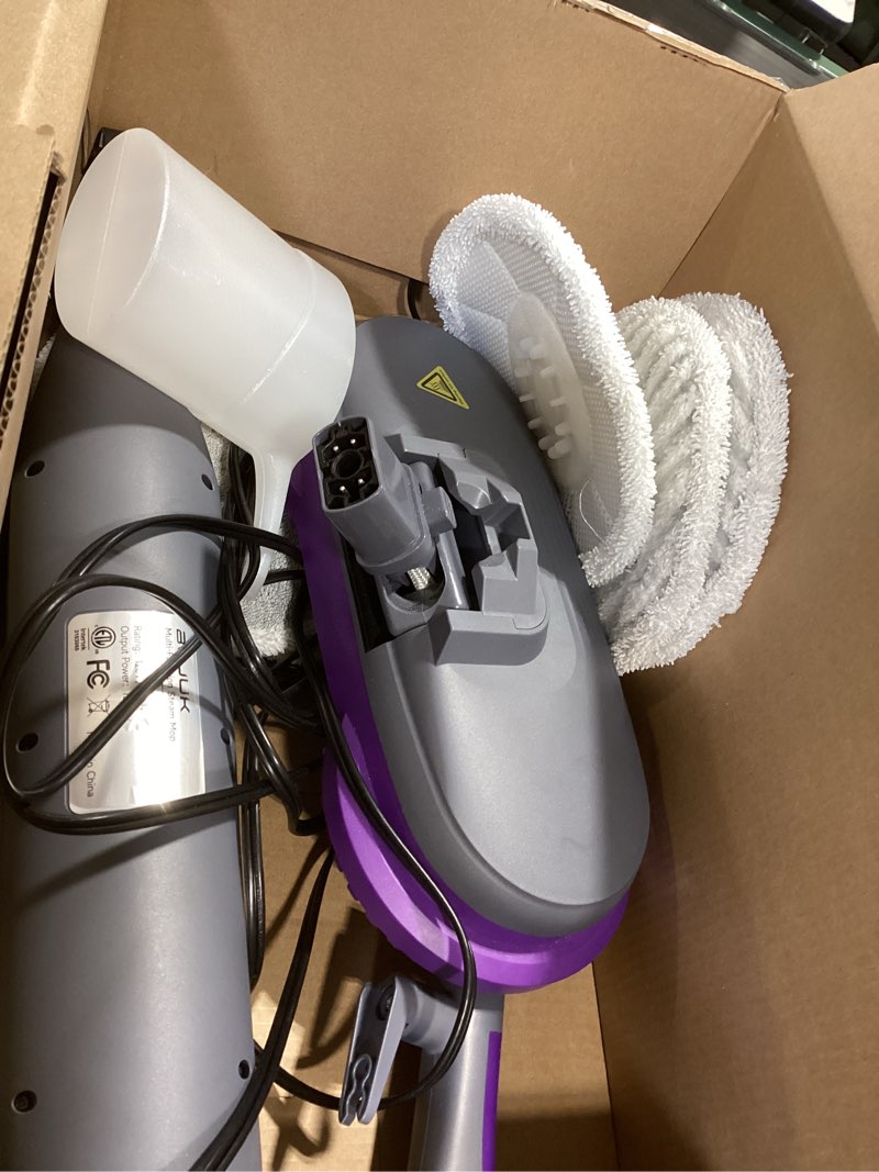 Condition photo showing Good Condition for scrub & steam mop with rotating mop pads, led headlights, 6 scrub pads, large tank, swivel steering, effortless scrubbing hard floor cleaner upgraded white